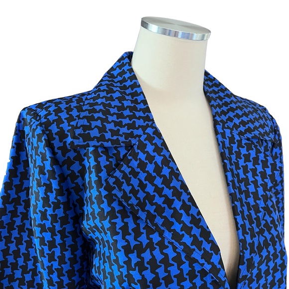 Peck & Peck |100% SILK Royal Blue/Black Houndstooth Jacket 8P - Picture 4 of 8